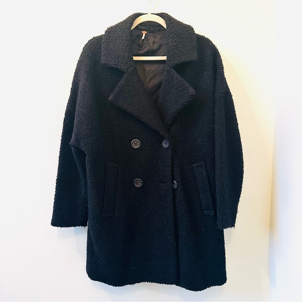 Free People black coat wool polyester blend